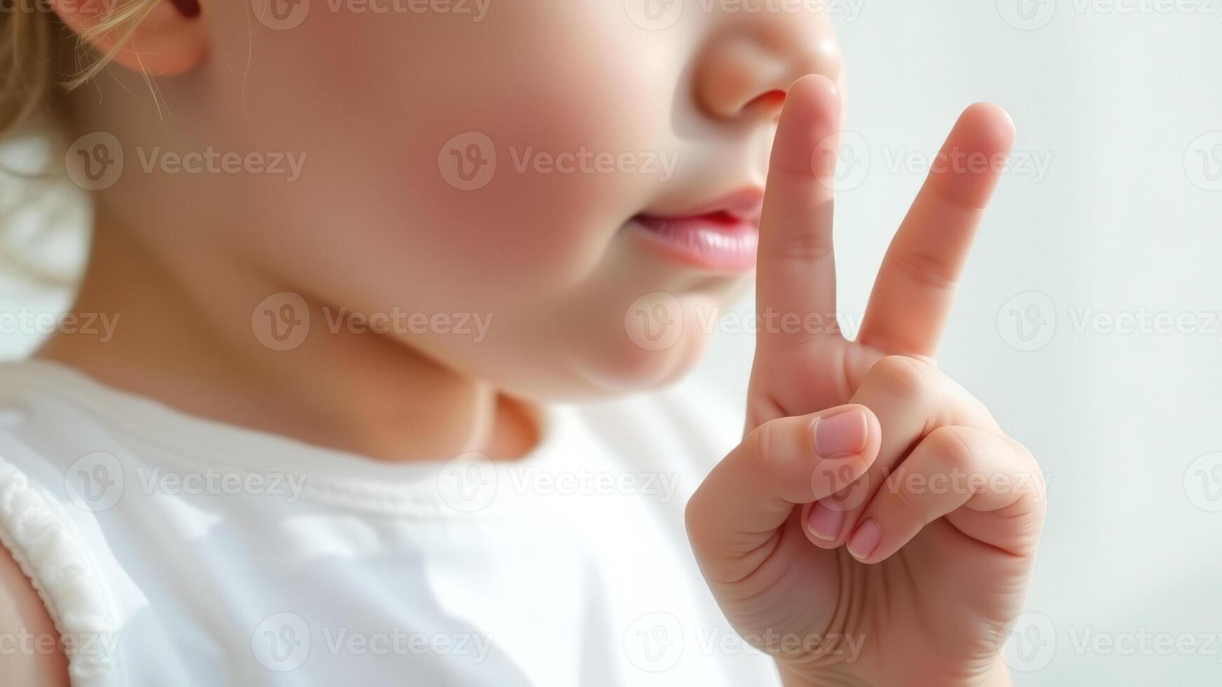 Close-up of a Child's Hand Making a Peace Sign photo