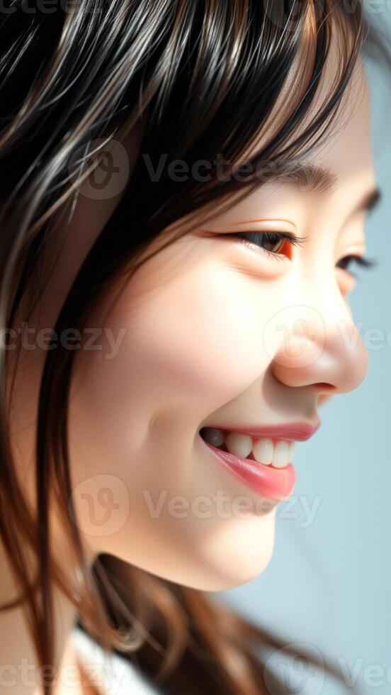 Close-up portrait of a smiling woman with brown hair photo