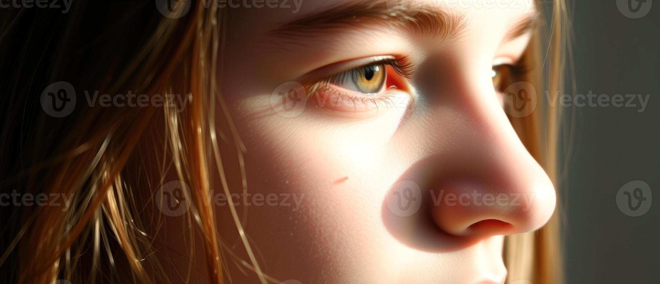 Closeup of a young girl's eye with golden light photo
