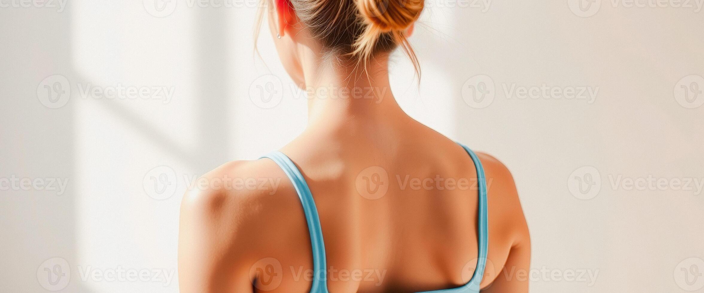 Back of woman in blue tank top photo