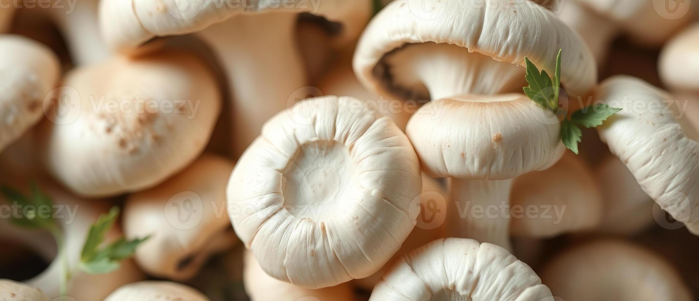 Close-up of Fresh White Mushrooms photo