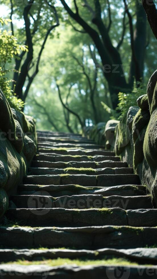 Roca pasos líder mediante un bosque foto