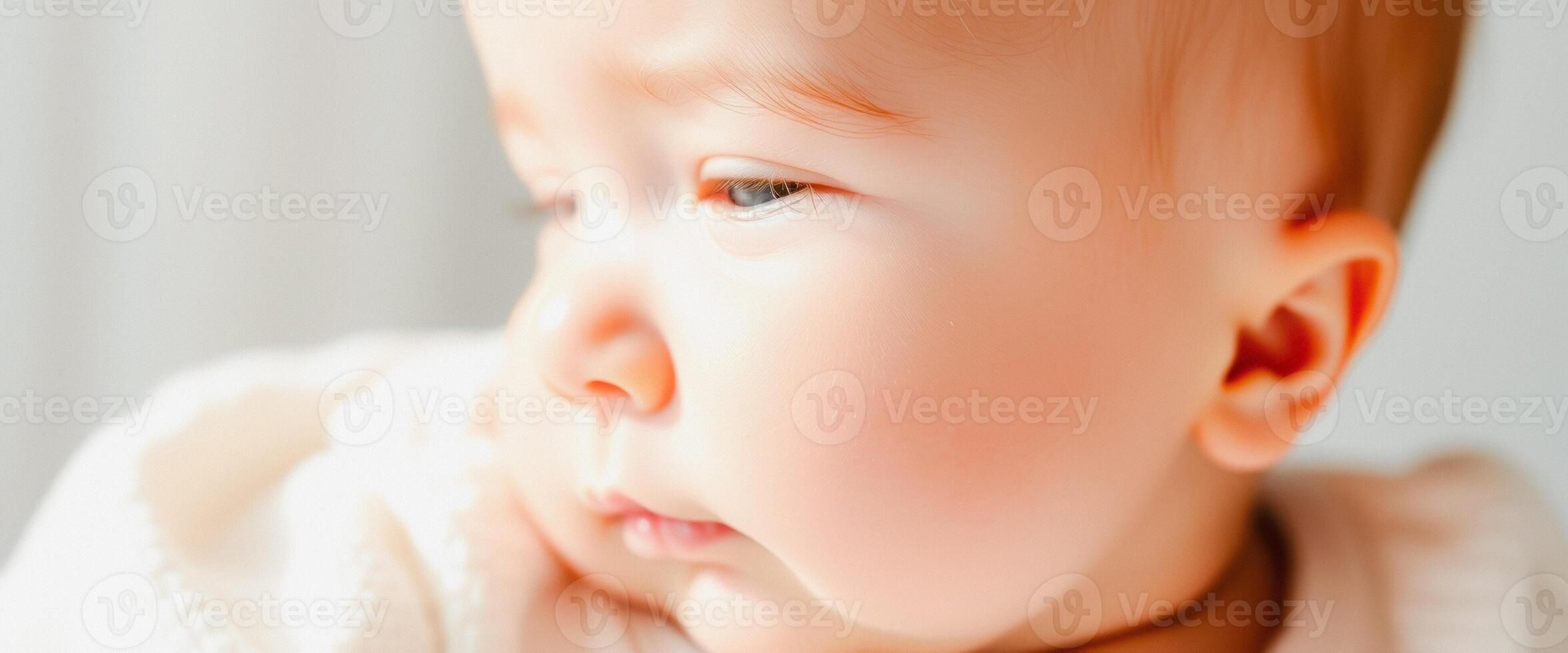 Closeup of a baby's face with soft light photo