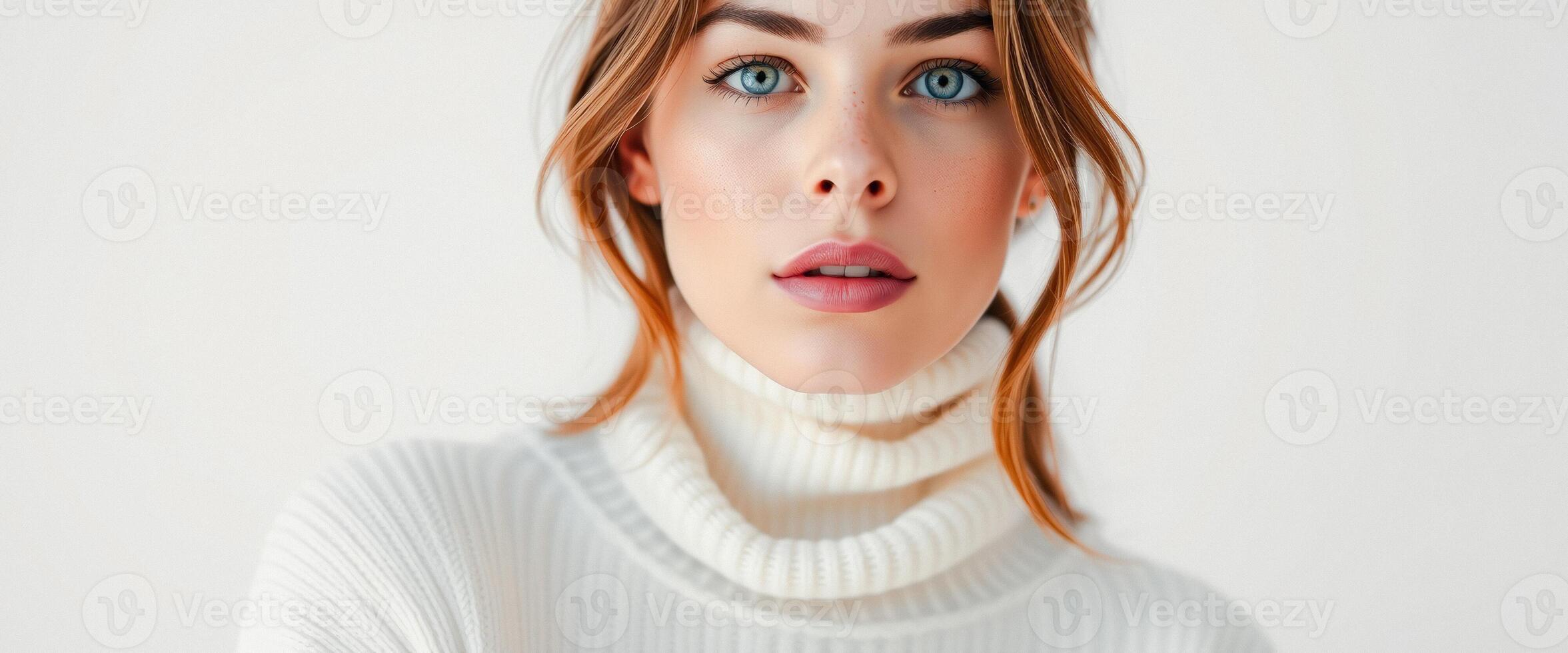 Close-up Portrait of a Beautiful Woman with Blue Eyes photo