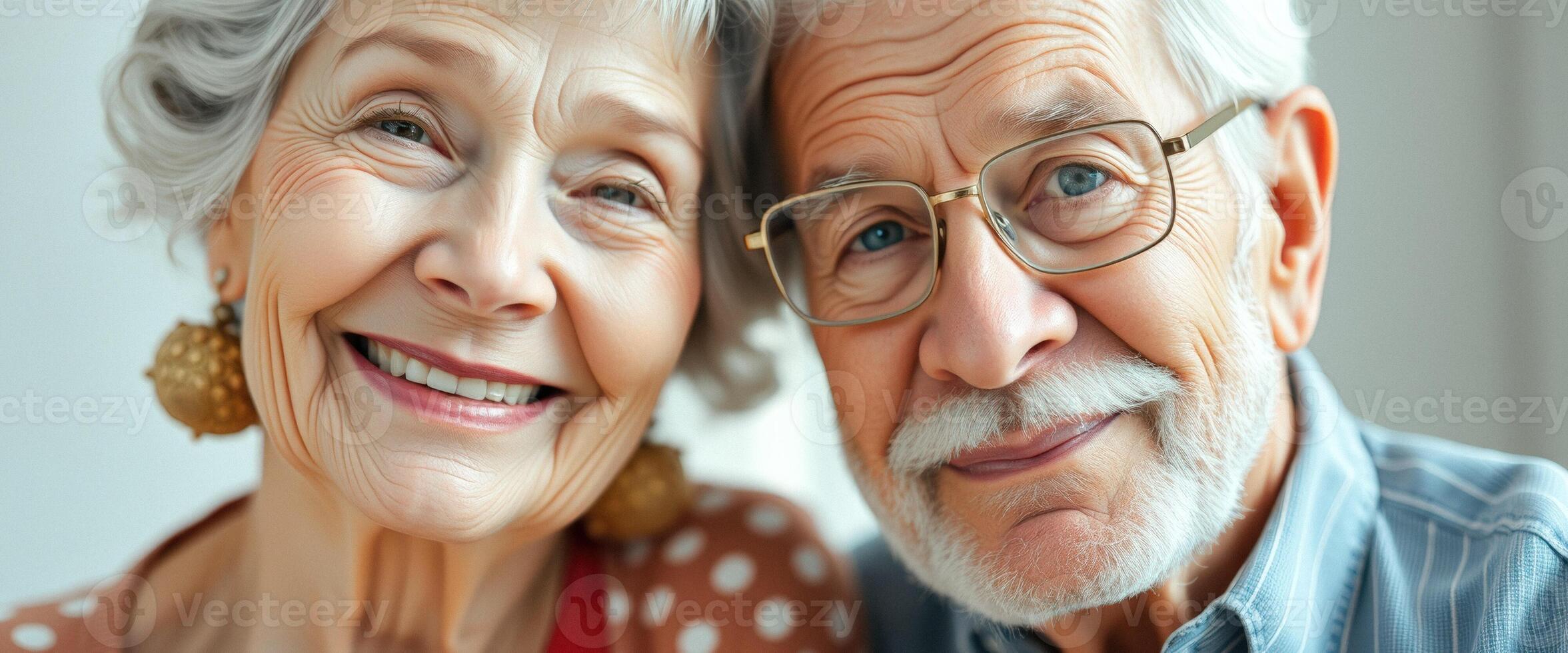 Close up of a happy senior couple smiling at each other photo