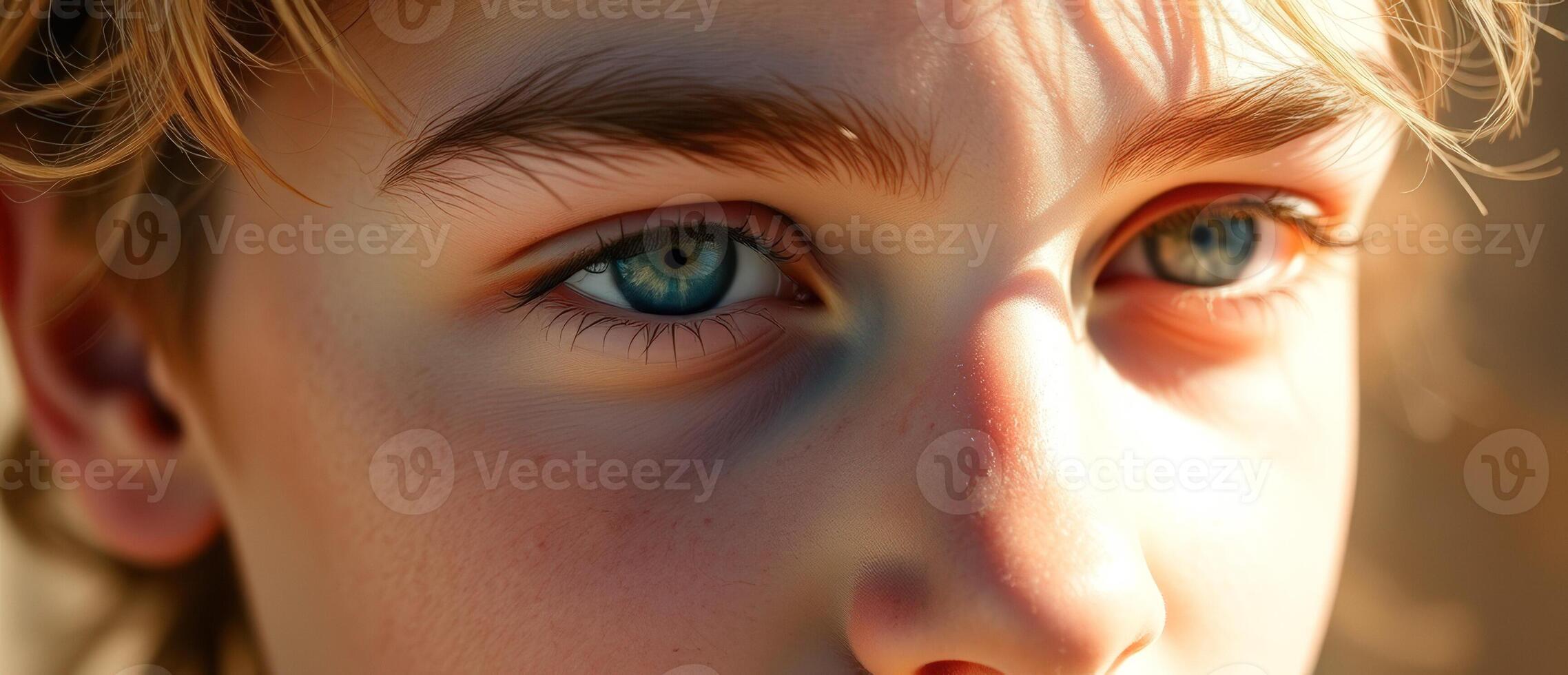 Close-up of a child's face with blue eyes photo