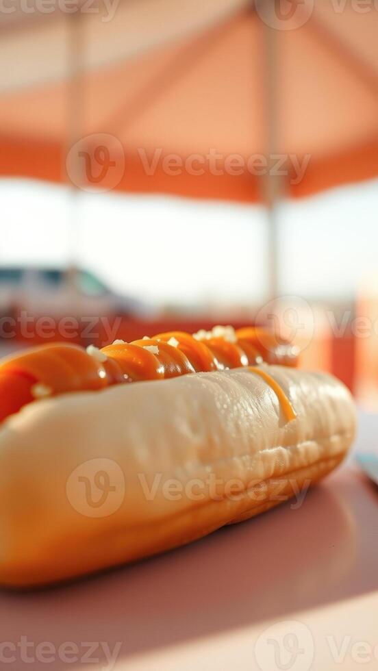 Close-up of a Hot Dog with Mustard and Relish photo
