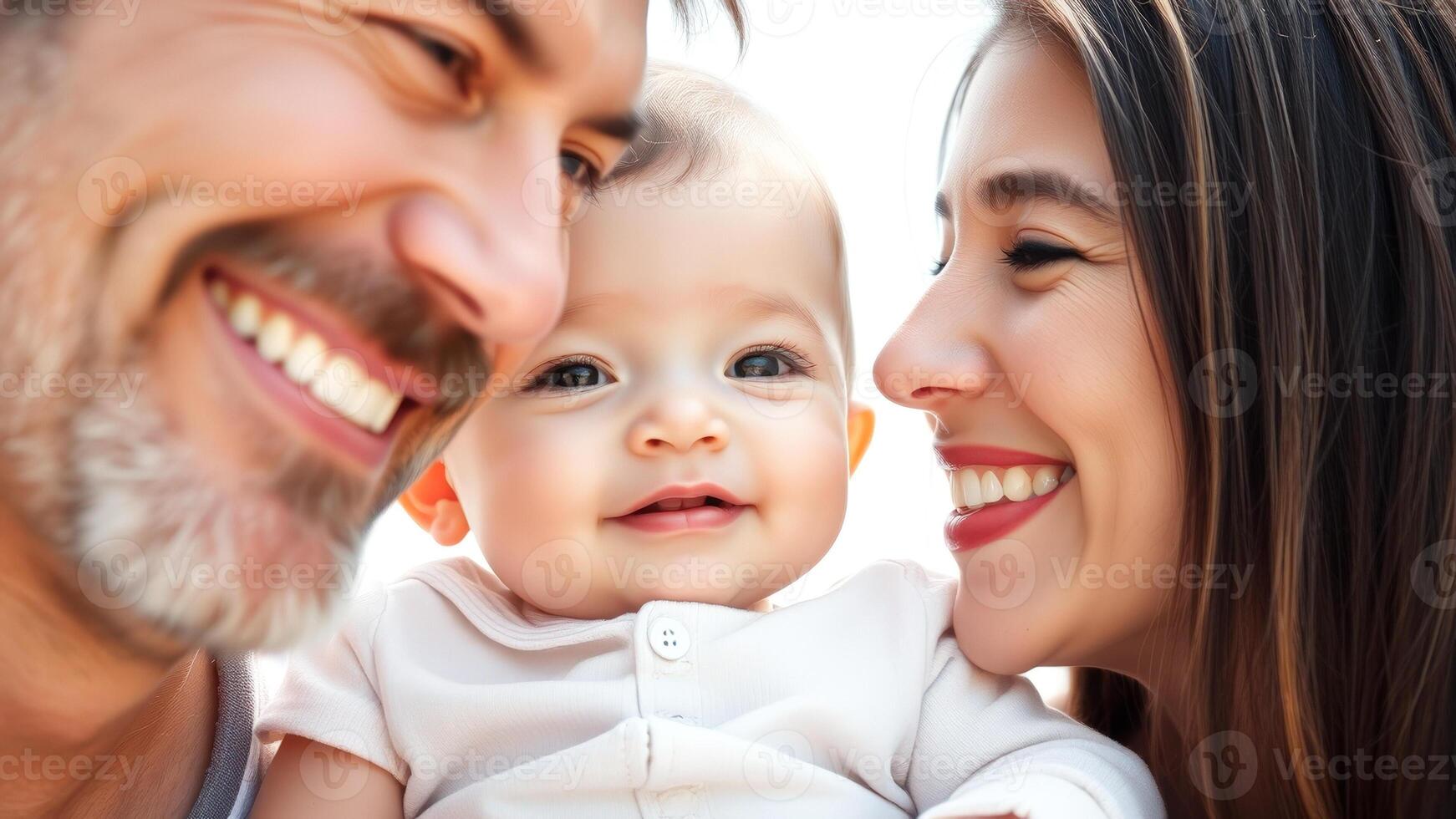 Happy family portrait with parents and baby photo