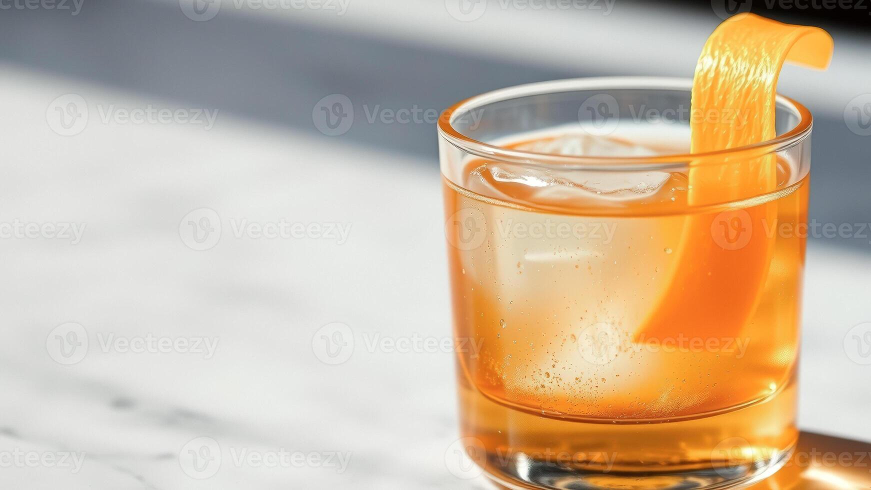 Close-up of a refreshing drink with orange peel garnish photo