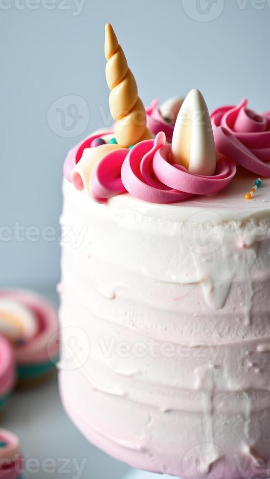 Unicorn Cake with Pink and White Frosting photo