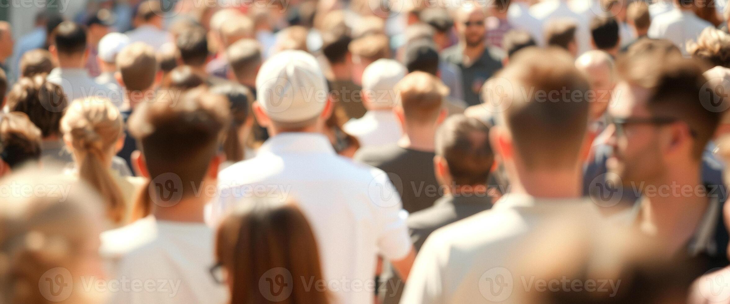 Blurred Crowd of People Walking in a City photo