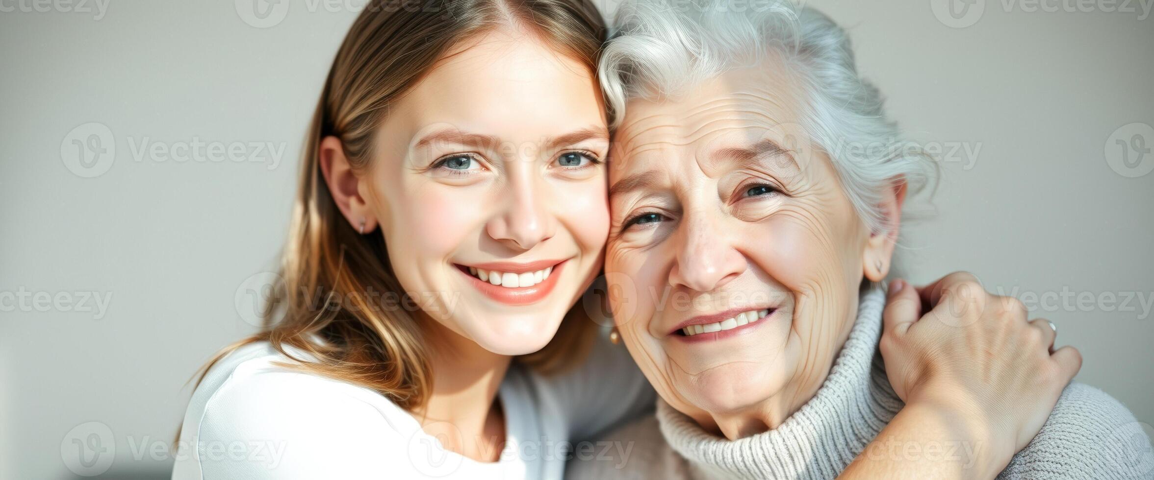 Happy granddaughter embracing her grandmother photo