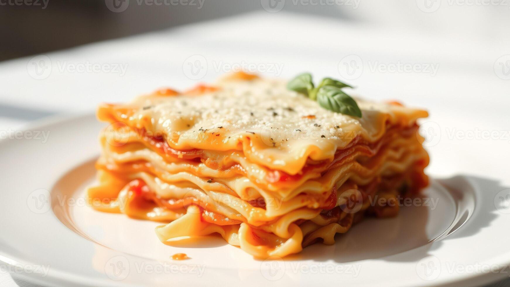 Close up of a lasagna on a plate photo