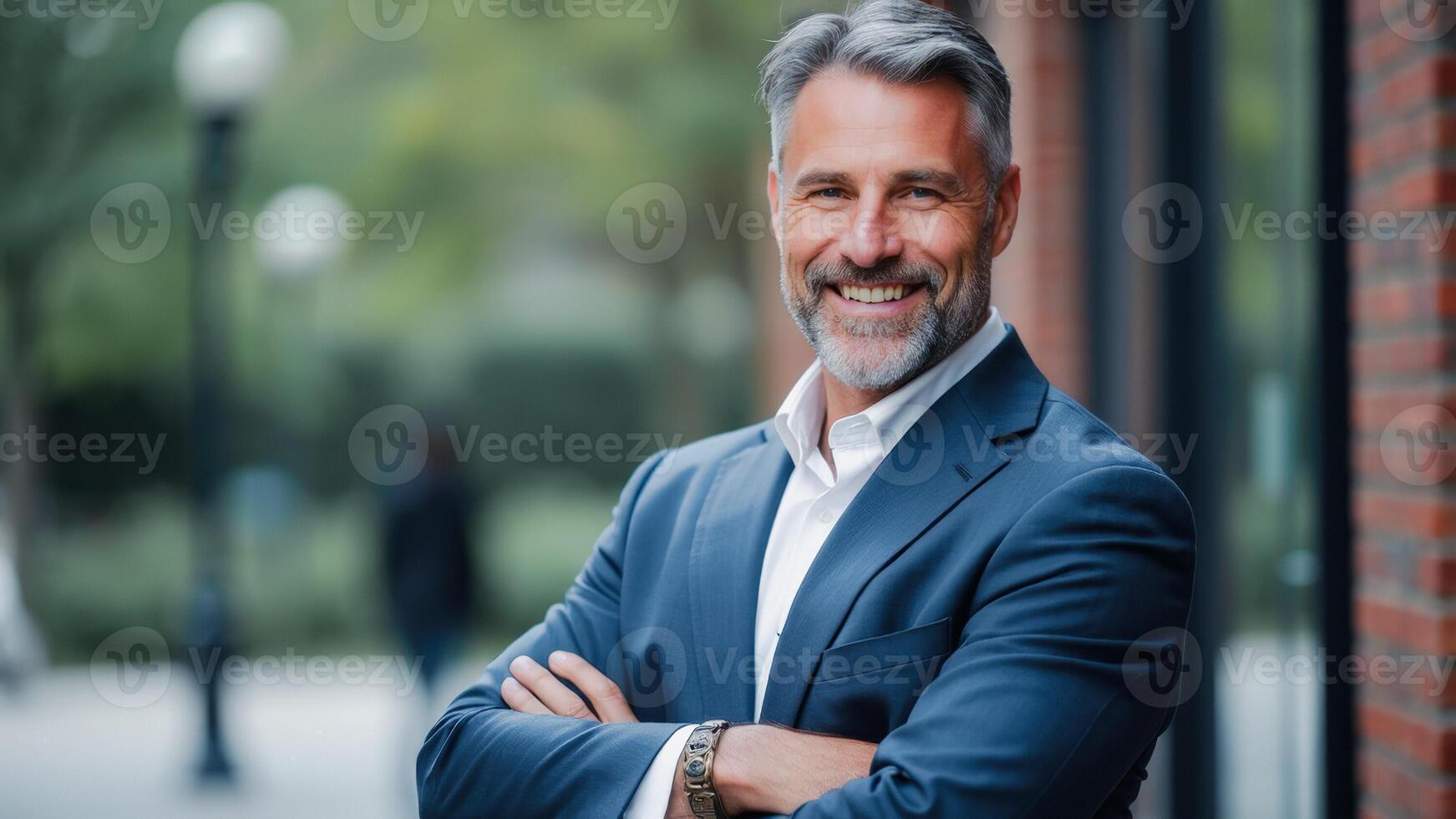 Confident Businessman Smiling Outdoors photo