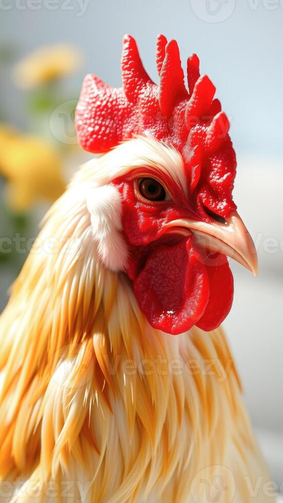 Rooster Close-Up with Bright Red Comb photo