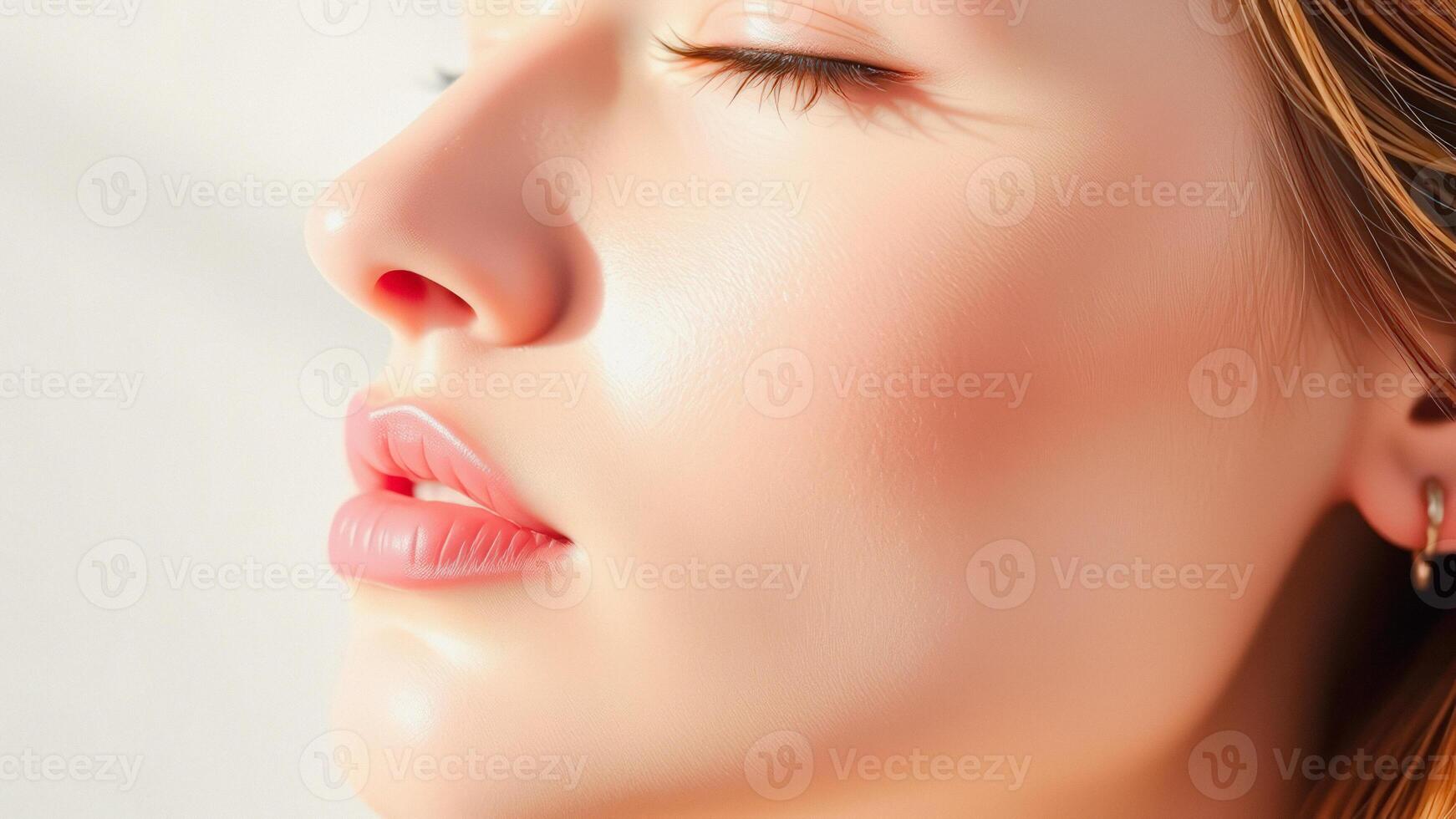 Closeup of a woman's face with soft, natural light photo