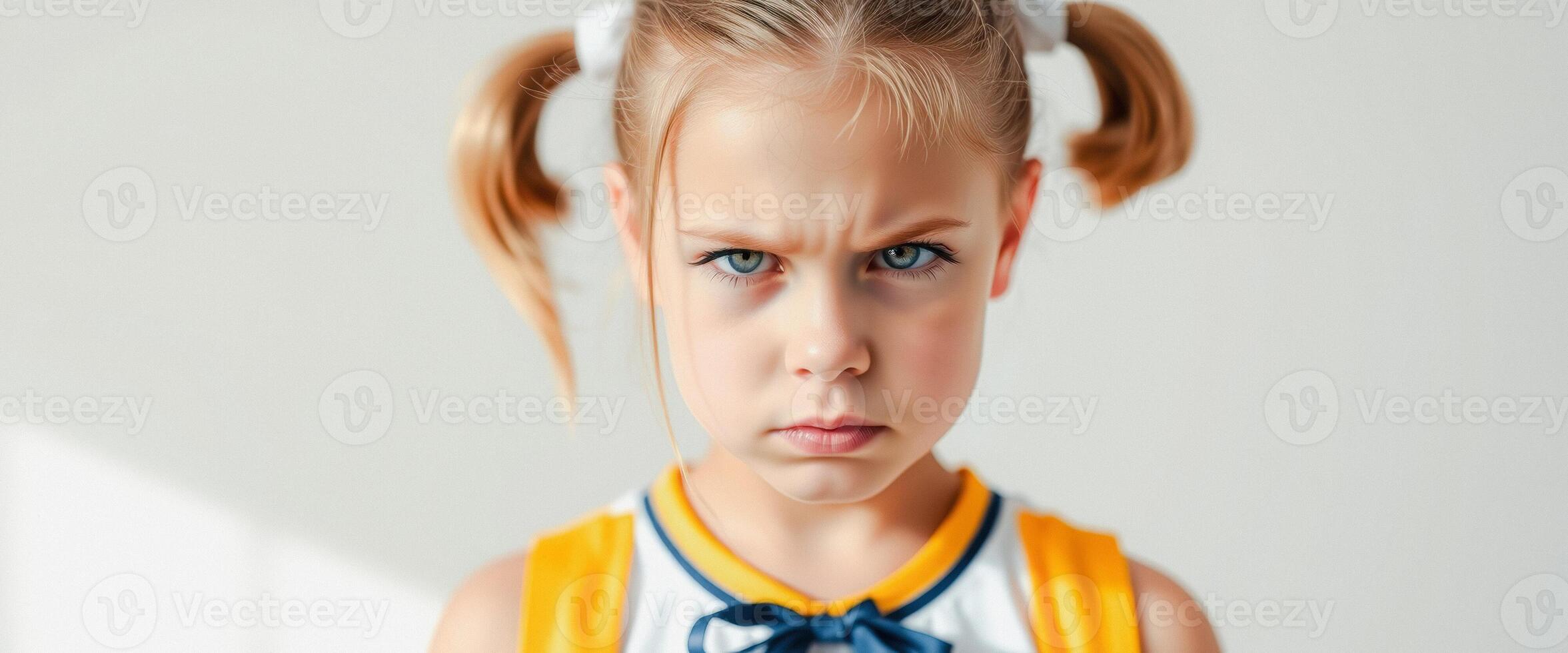 Portrait of a Young Girl with a Frowning Expression photo