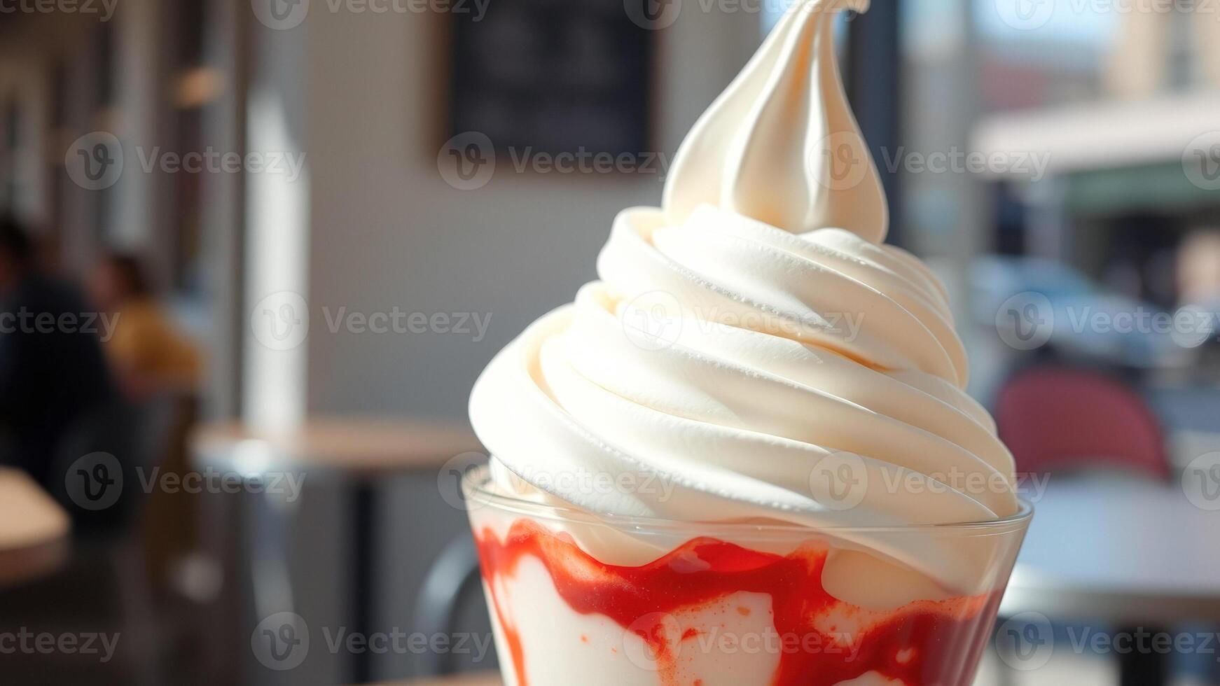 Closeup of Whipped Cream and Red Sauce in Glass photo