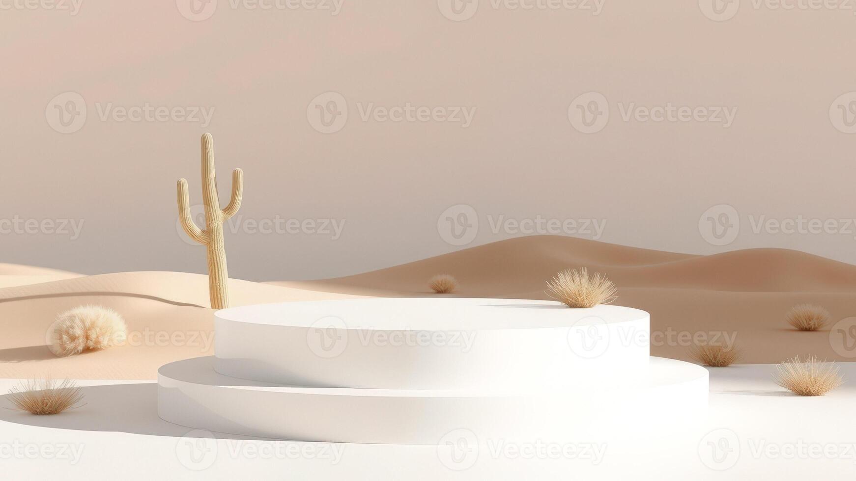 Minimalist Desert Podium with Cactus and Grass photo