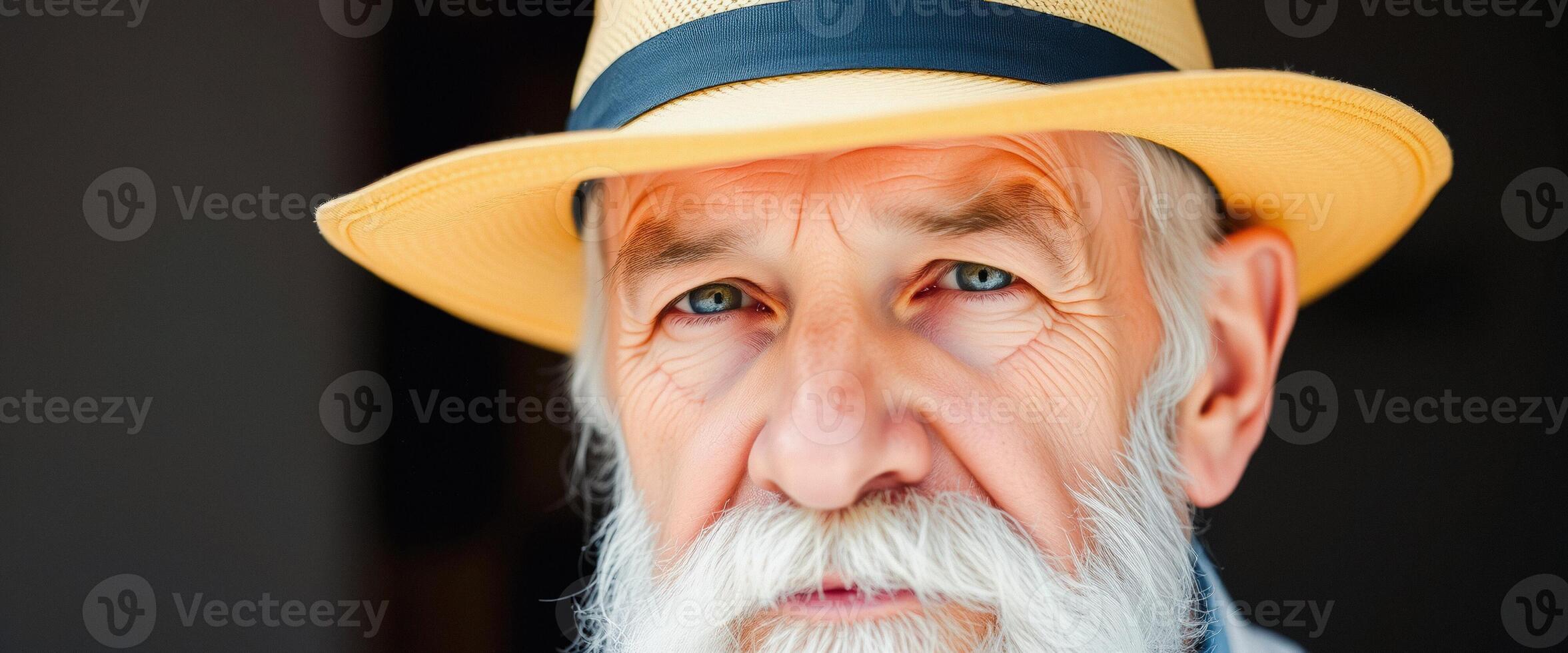 Portrait of a Senior Man with a White Beard and Blue Eyes photo