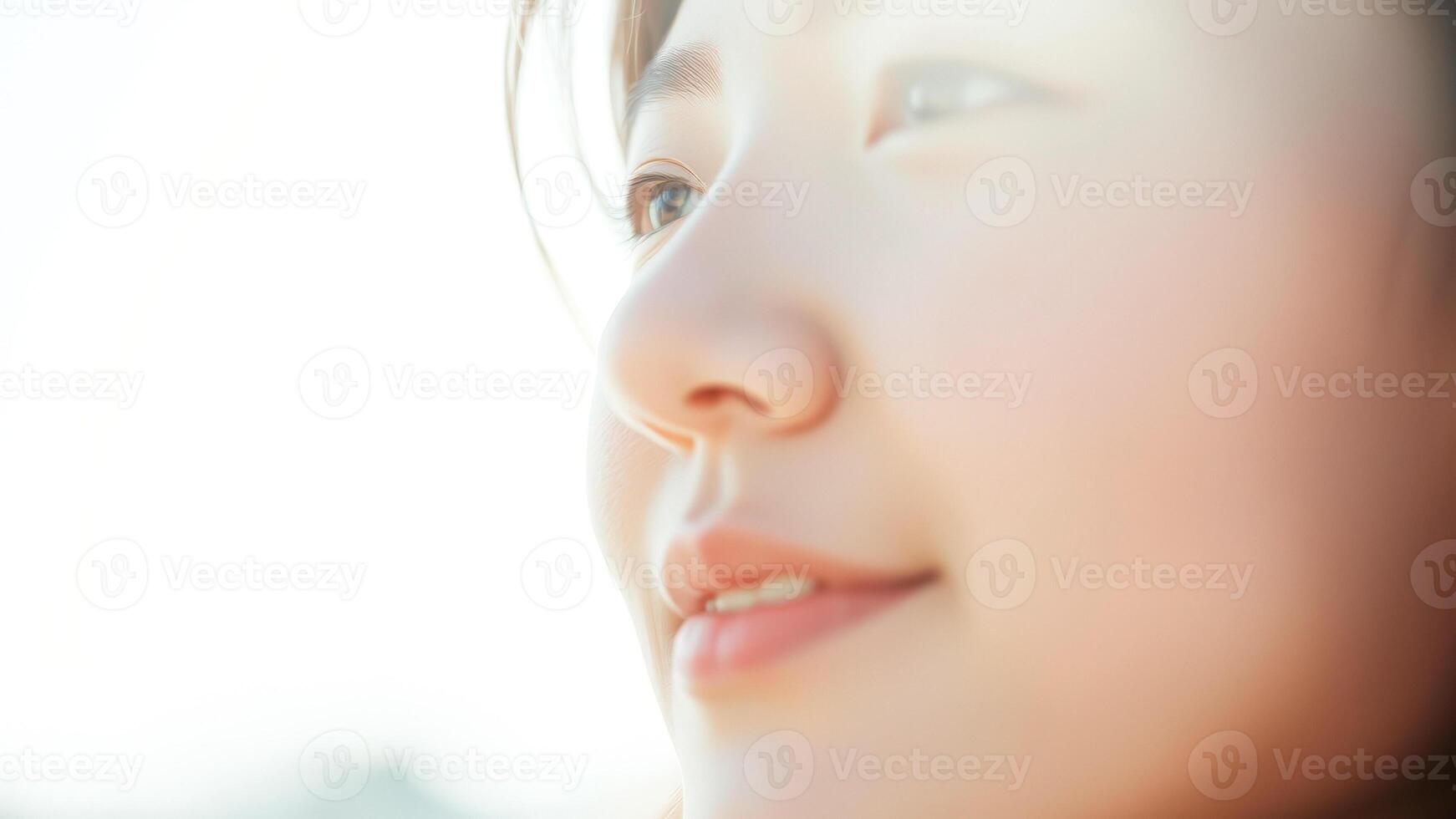 Close-up of a Young Woman's Face with Soft Lighting photo