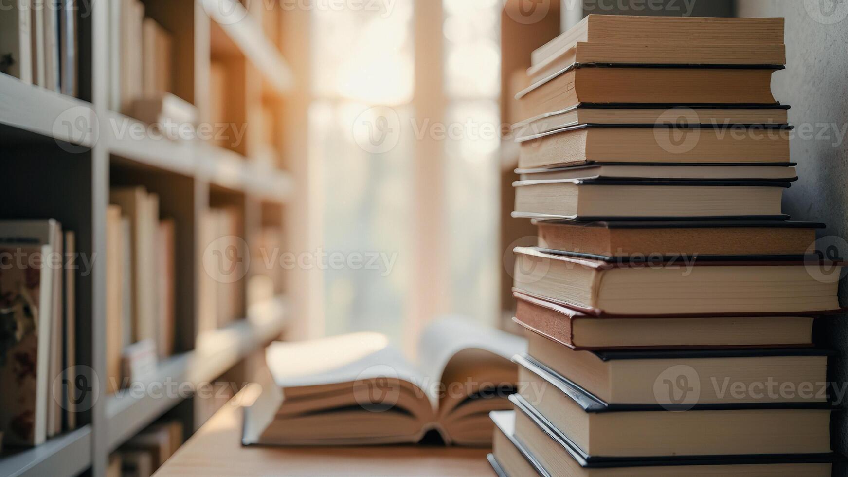 Stack of Books in Library photo