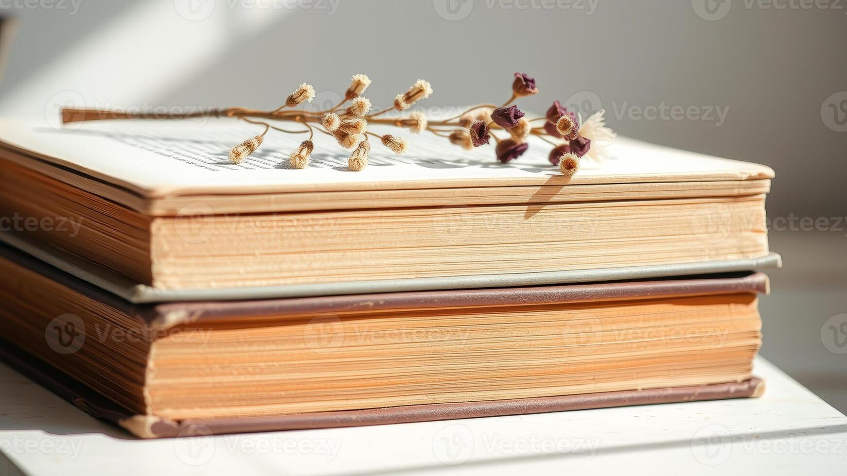 Stack of Books with Dried Flowers photo