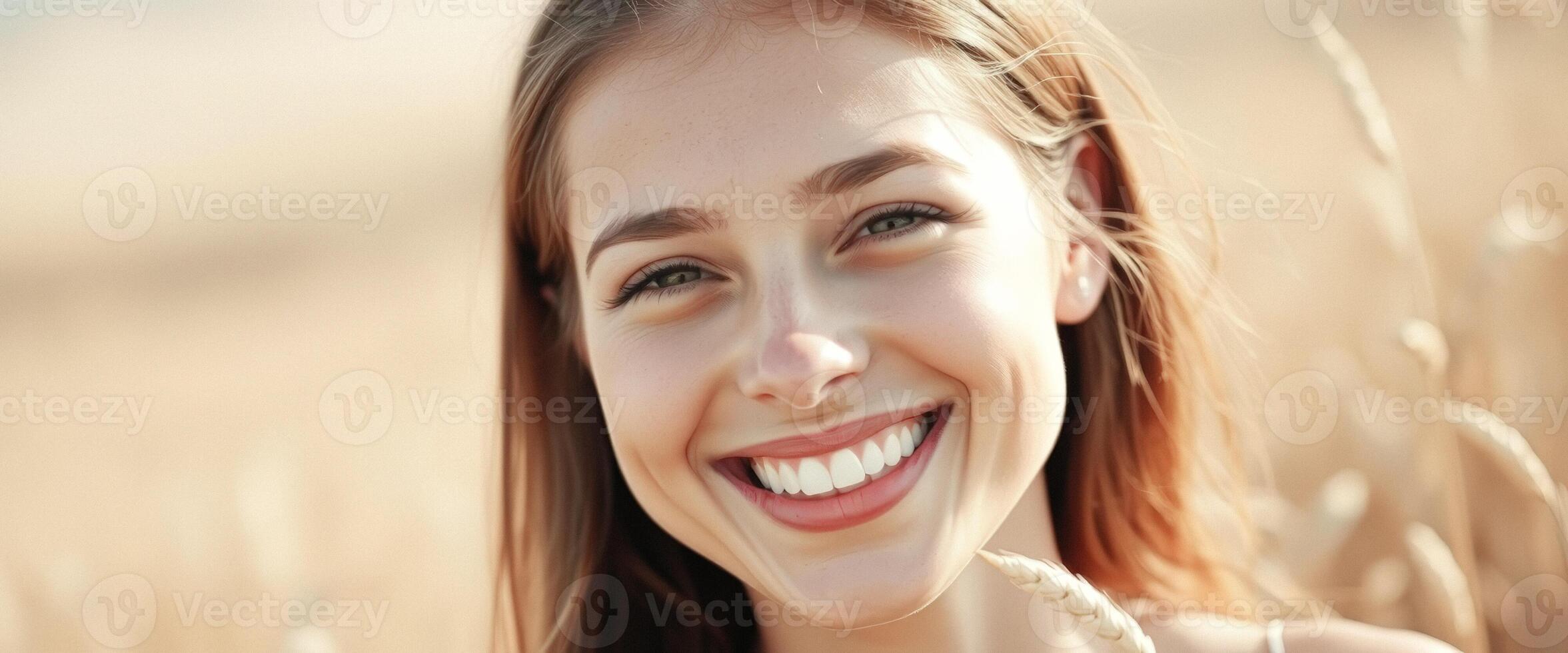 Woman smiling in a wheat field photo