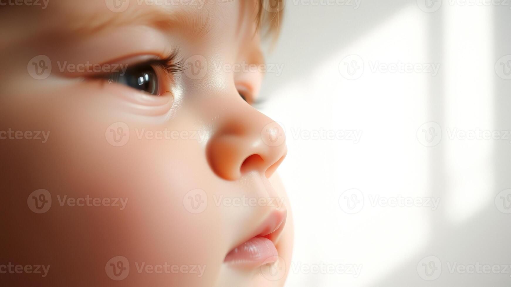 Close up of baby's face with a dreamy expression photo