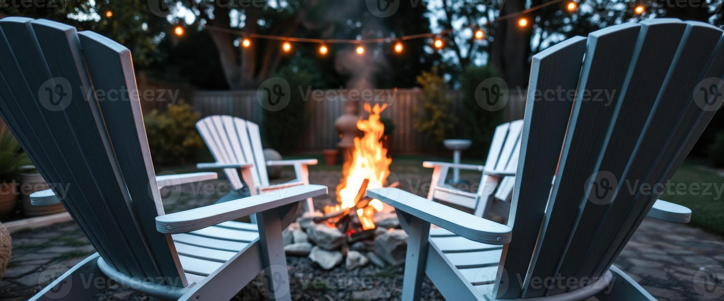 Cozy Evening Bonfire with Adirondack Chairs photo