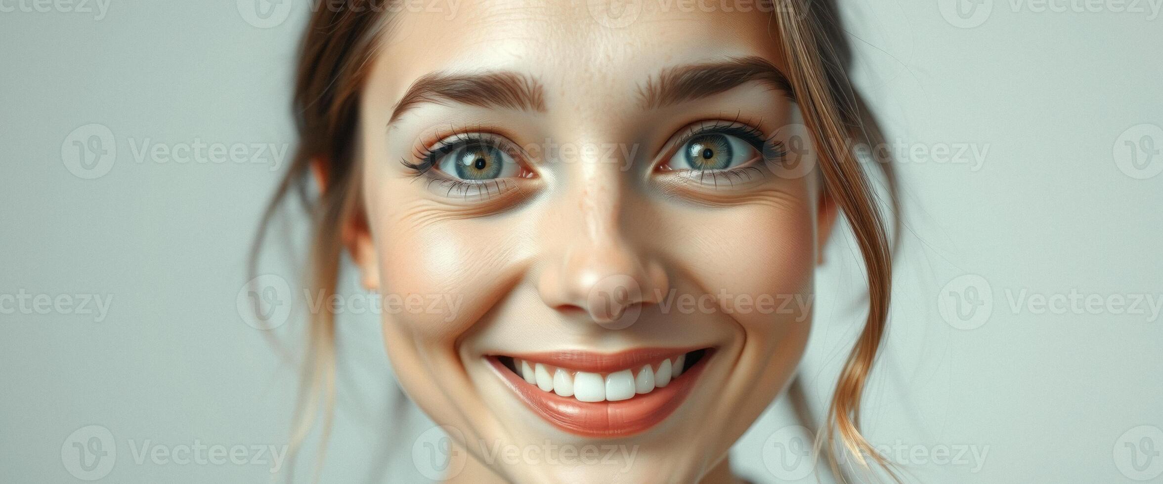 Happy woman with blue eyes and a big smile photo