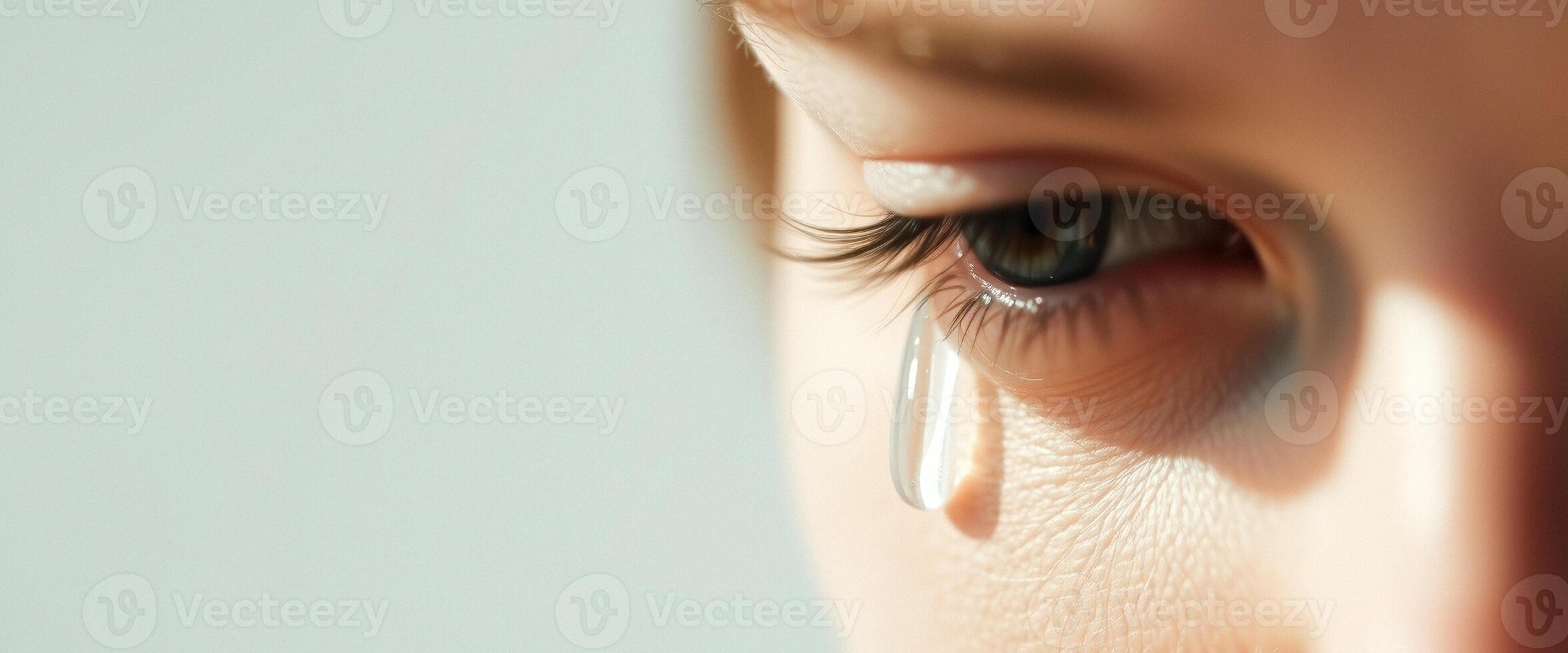 Close-up of a Single Tear Rolling Down a Woman's Cheek photo