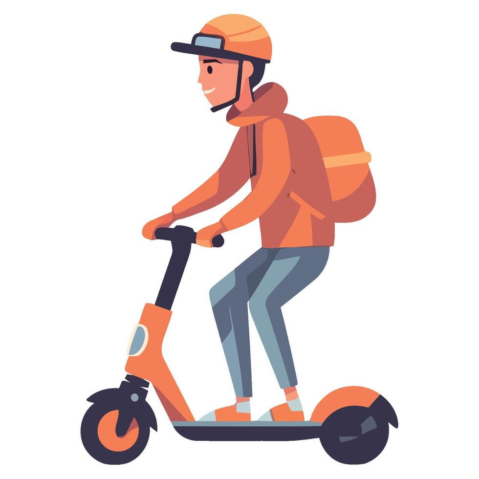 A man riding an electric scooter vector