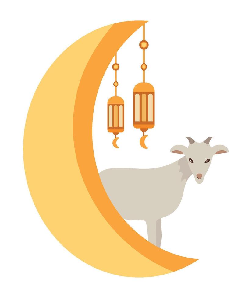 Goat on moon with lanterns vector
