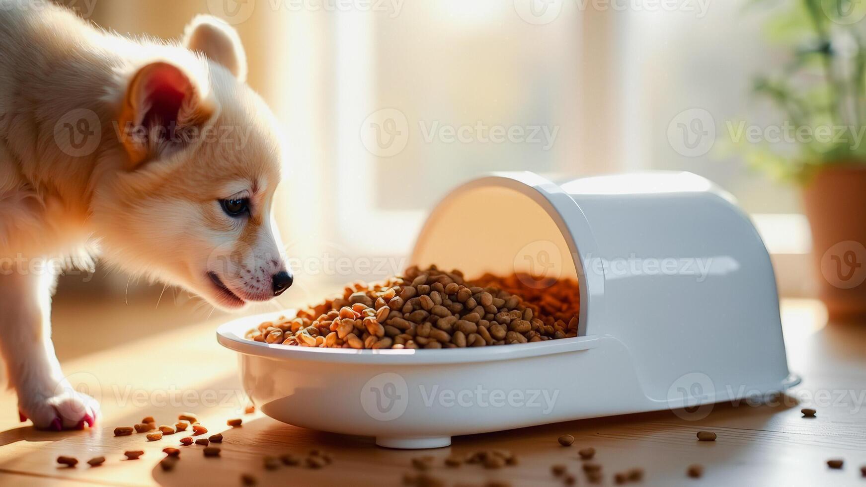 Puppy Eating Dog Food From Bowl photo