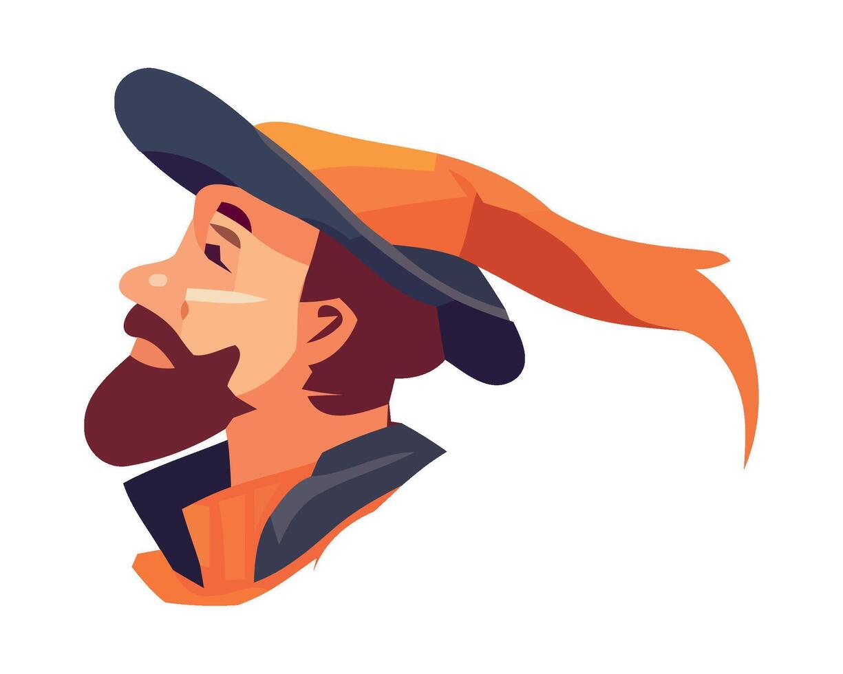 A man with a beard and hat in an orange and black outfit vector