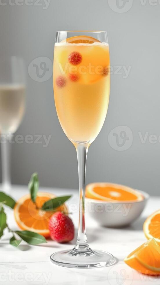Orange and Raspberry Cocktail in a Champagne Flute photo