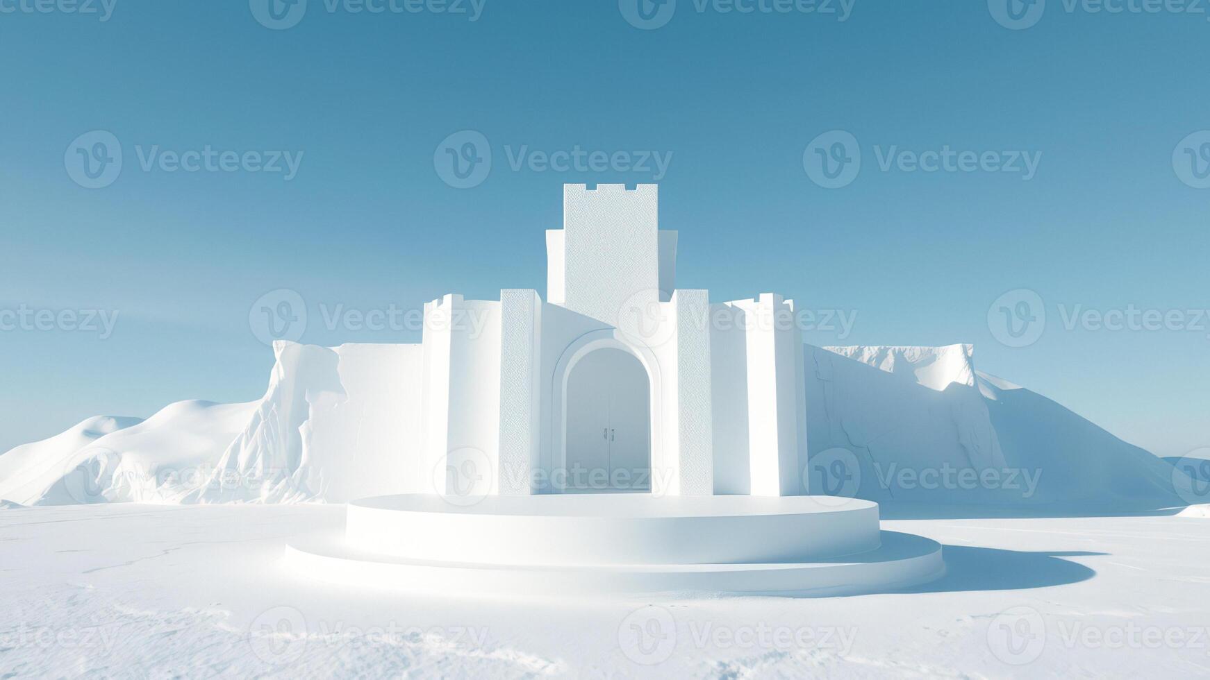 Minimalist White Architecture in a Snowy Landscape photo