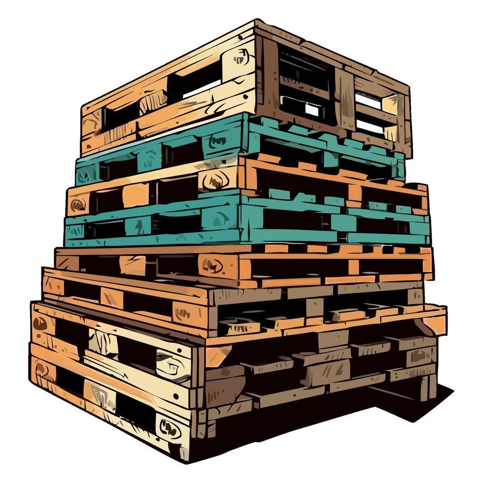 A stack of wooden pallets on a white background vector