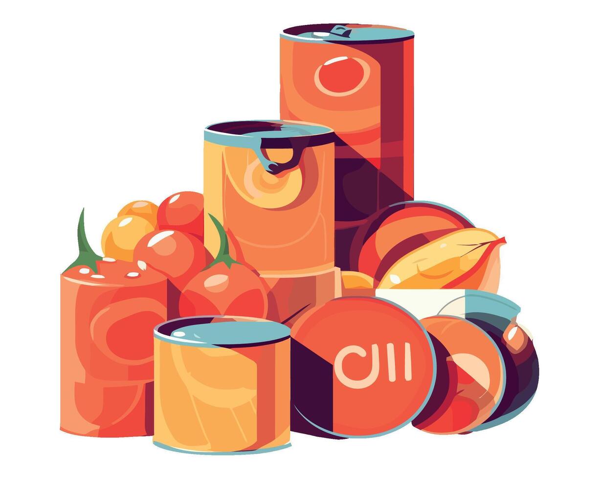 A group of cans and other food items vector