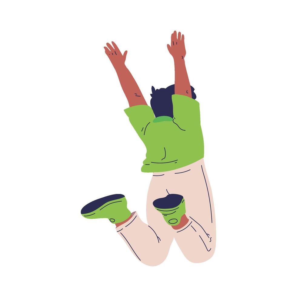 A person jumping in the air with their hands up vector