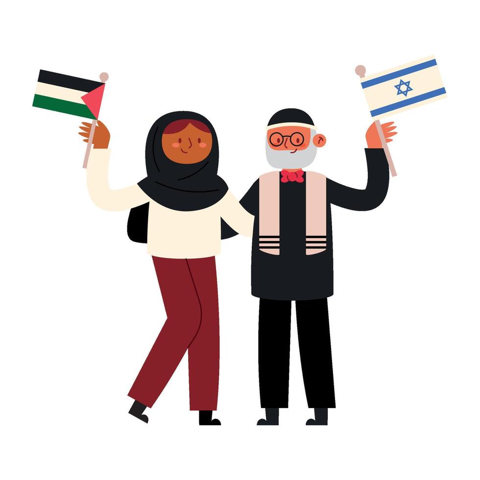 Two people holding israeli and palestinian flags vector