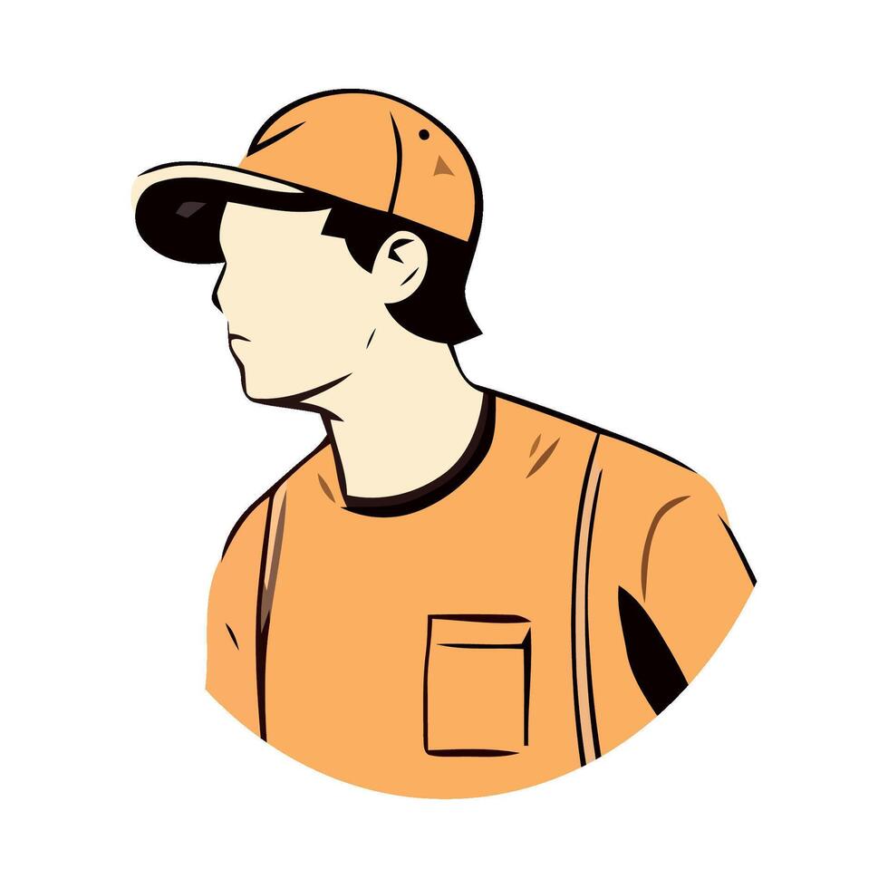 A man in an orange shirt and cap vector
