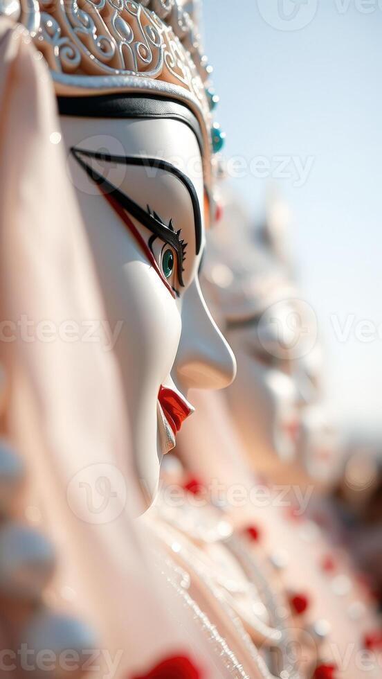 Close-up of a Hindu Goddess Durga Idol with intricate details photo
