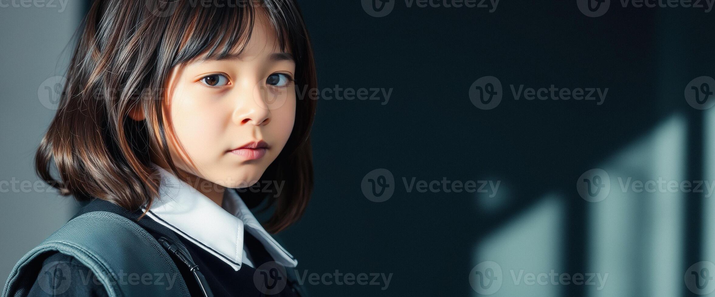 Young Schoolgirl with Serious Expression photo