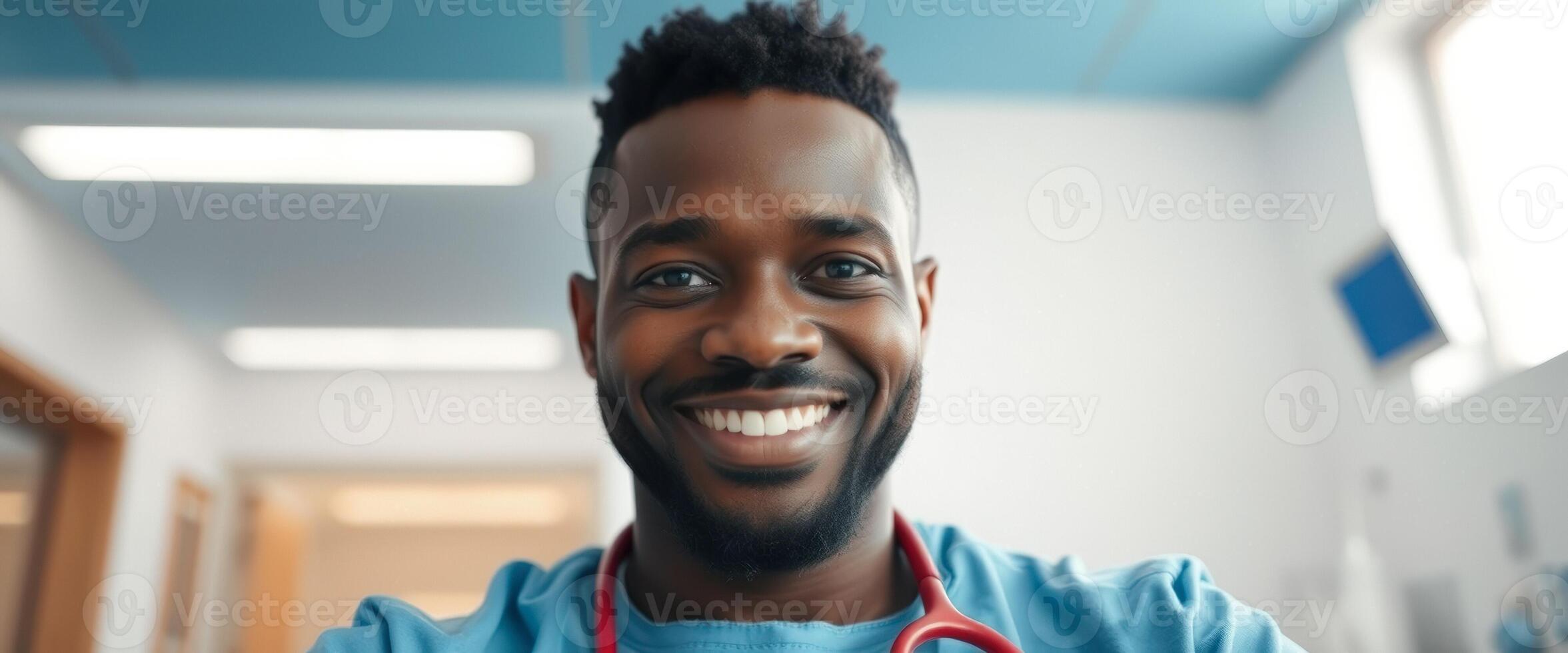 Happy Doctor in Blue Scrubs photo
