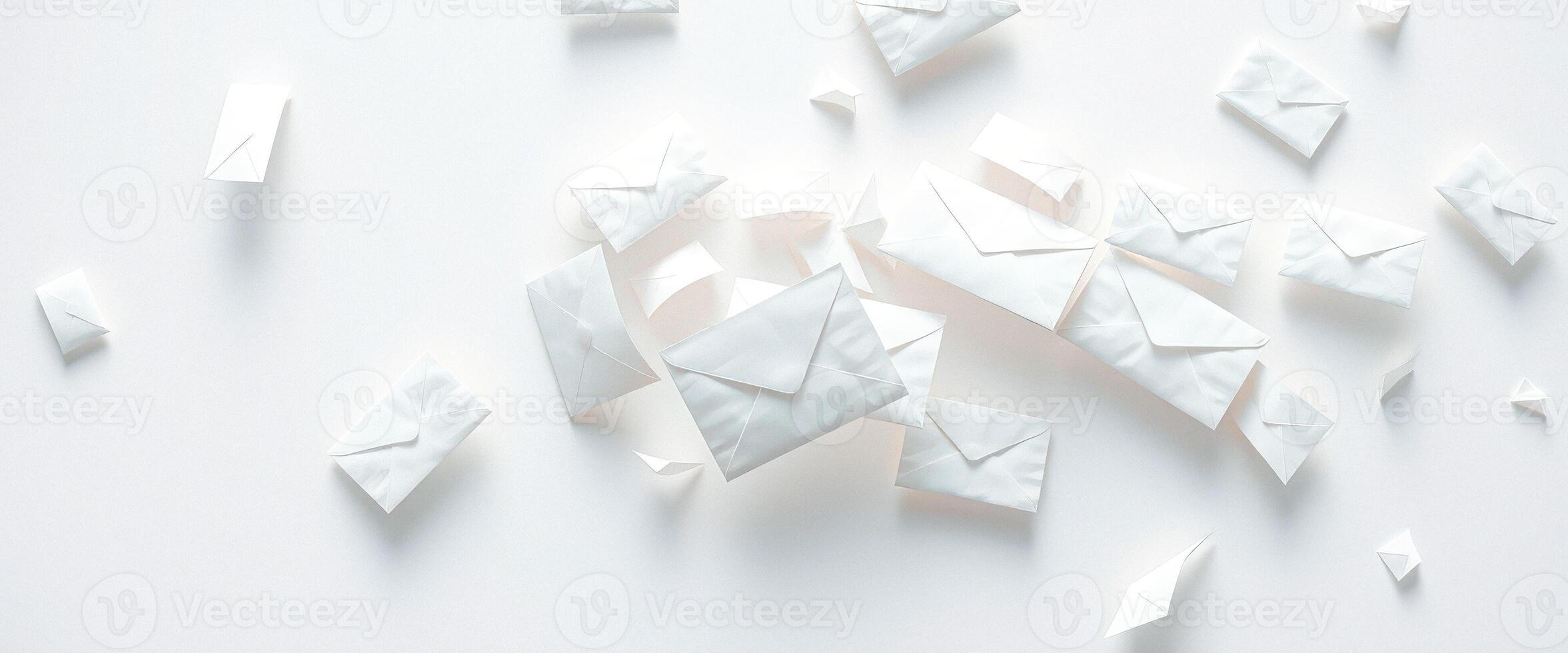 White Envelopes Scattered on a White Background photo