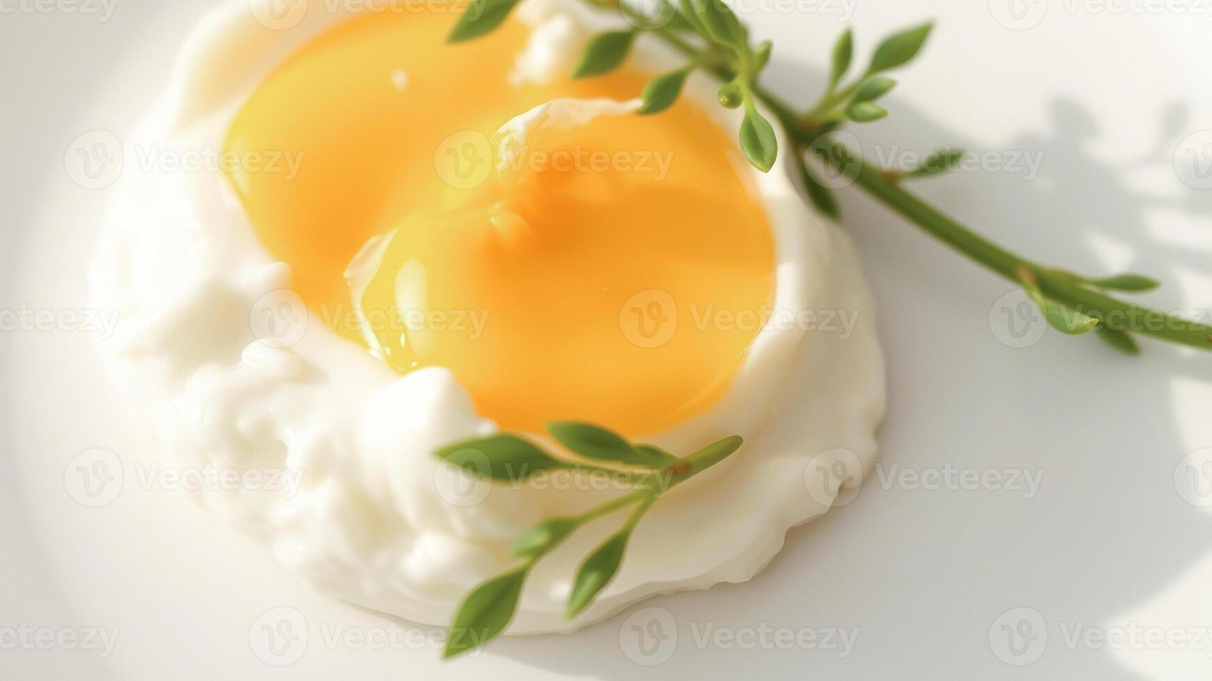 Close-up of a fried egg yolk with green garnish photo