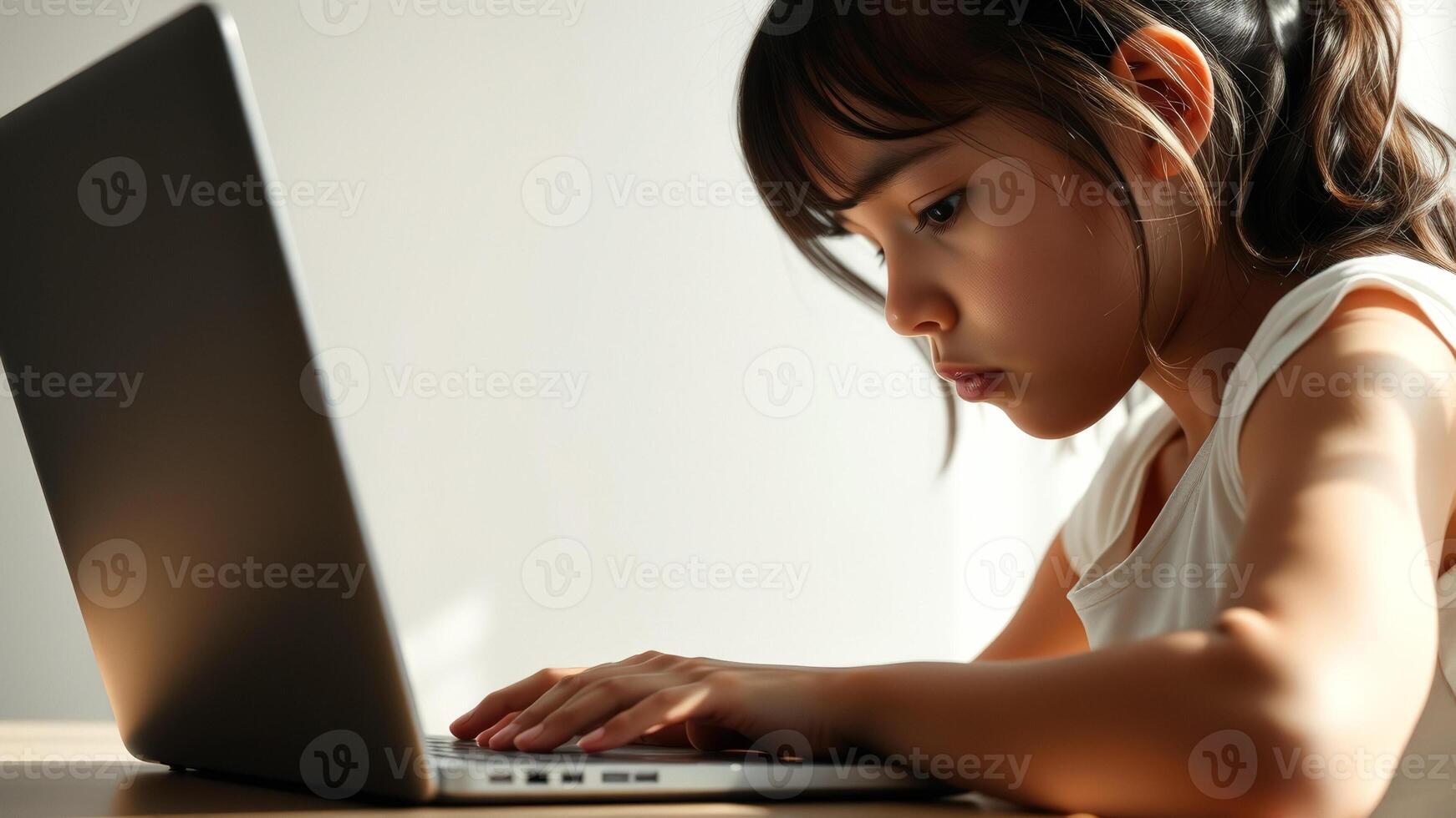 Focused Young Girl Using Laptop photo