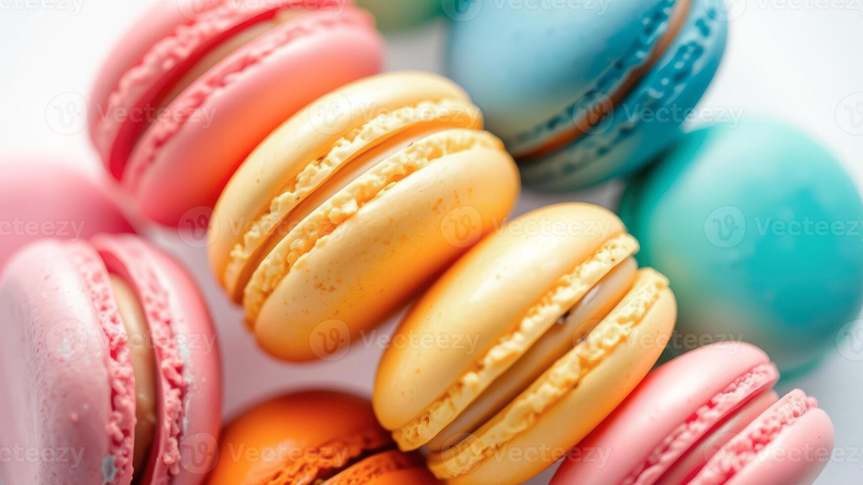 Colorful Macarons on White Background photo